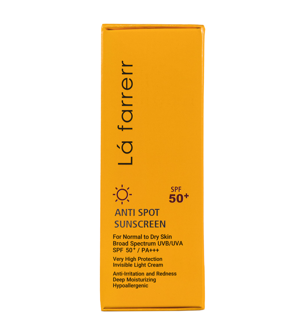 کرم ضد آفتاب و ضد لک بی رنگ لافارر مخصوص پوست های خشک و معمولی با SPF50 ( انقضا 1404 )